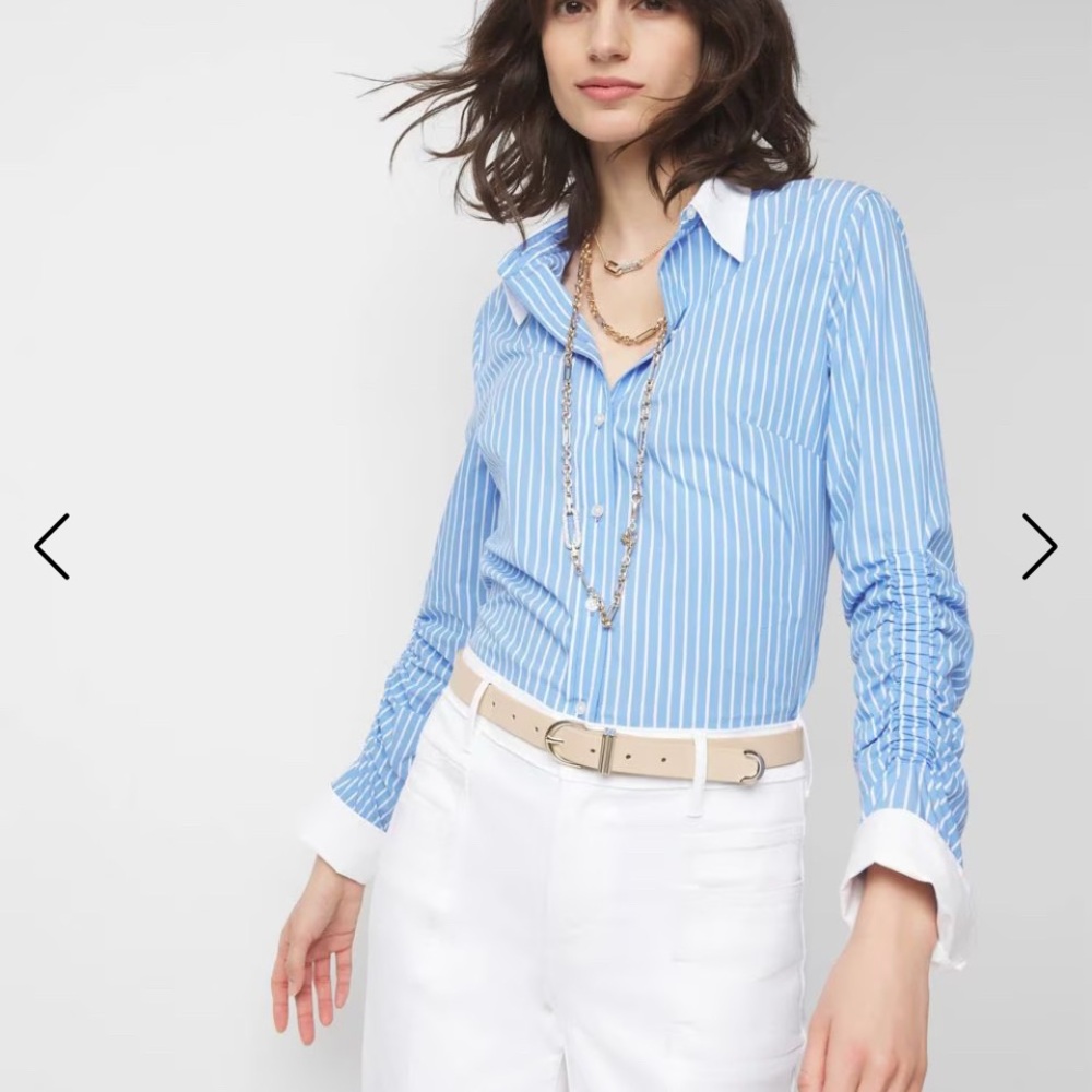 White House Black Market Blue and White Button Down Shirt